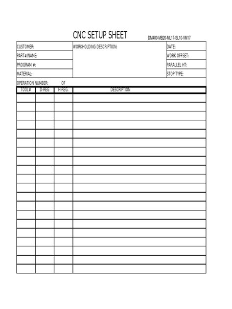 cnc machine setting procedure|cnc tool set up sheet.